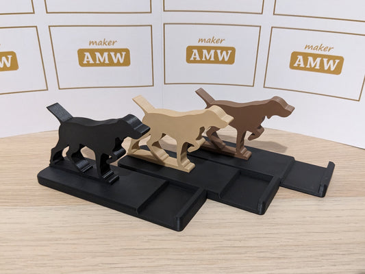 A collection of vizsla phone holders in different colours.